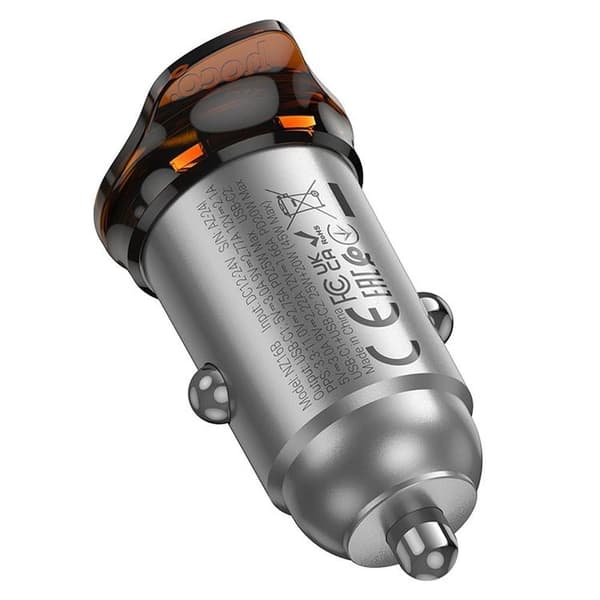 HOCO Billaddare 2x USB-C 45W PD QC 3.0 NZ16B - Metal Grå Grå