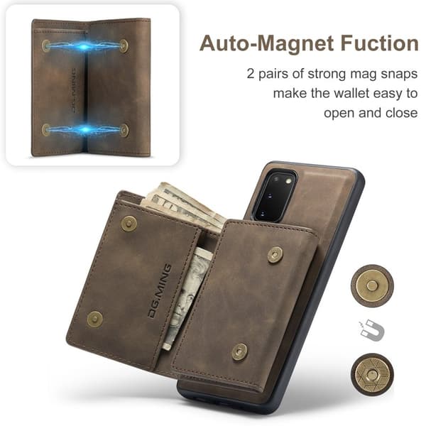 DG.MING 2-in-1 Plånboksfodral med Magnet för Samsung S20 - Brun