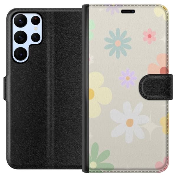 Pung Taske til Samsung Galaxy S22 Ultra 5G med fejede blomster