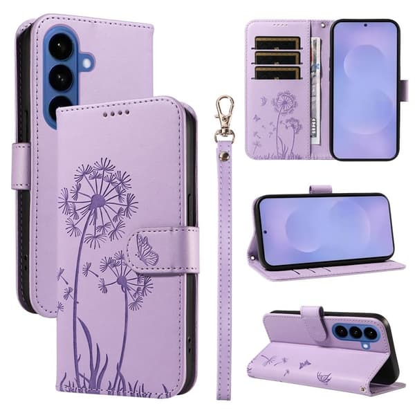 Samsung Galaxy S26+ Plånboksfodral Konstläder Med Rem Dandelion - Lila