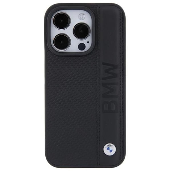 BMW iPhone 15 Pro Mobilskal Läder Textured & Stripe - Svart Svart