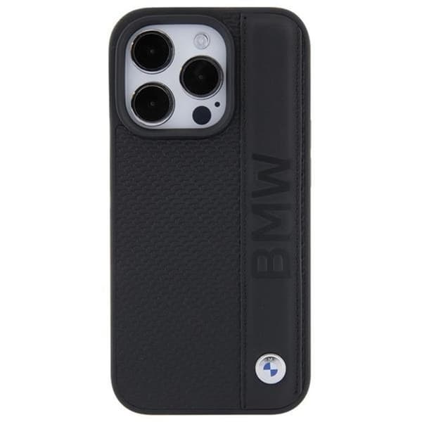 BMW telefontaske til iPhone 15 Pro læder tekstureret & stribe - sort Black
