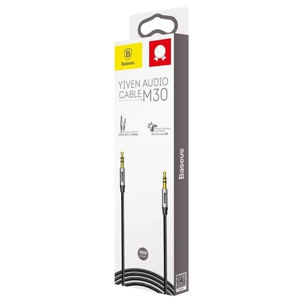 Baseus Stereo AUX Audio 3.5 mm Male Mini Jack 1m Silver/Svart Svart