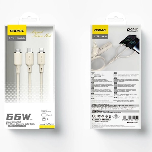 Dudao 3in1 USB-C till USB-C/Lightning 1.2m - Beige Beige