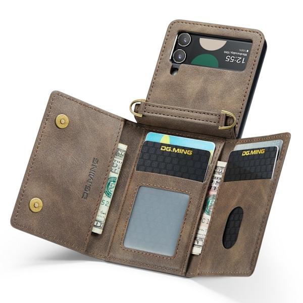 DG.MING Samsung Galaxy Z Flip4 Plånboksfodral RFID-Skydd Brun