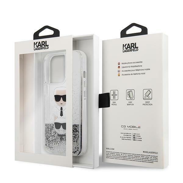 Karl Lagerfeld Glitter Karl & Choupette Head Skal iPhone 13 Pro Silver