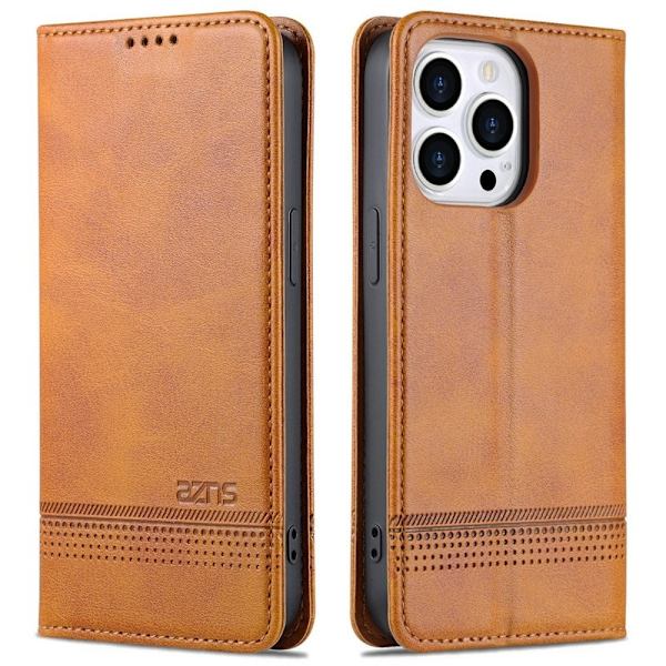 AZNS iPhone 15 Plånboksfodral Konstläder + TPU - Ställfunktion - Brun