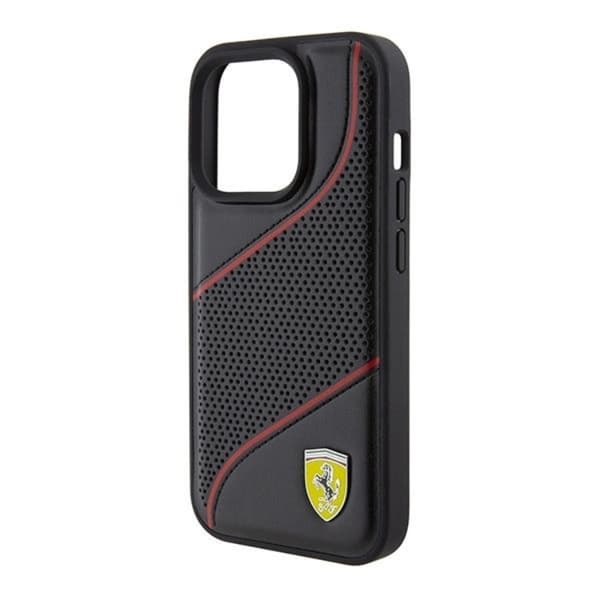 Ferrari iPhone 15 Pro Mobilskal Perforated Waves Metal Logo - Sort Black