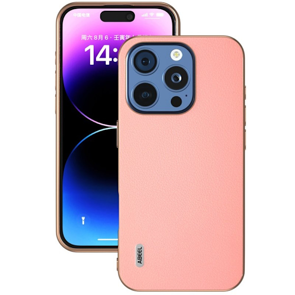 ABEEL iPhone 16 Pro Plånboksfodral Electroplating KantÄkta Läder Rosa