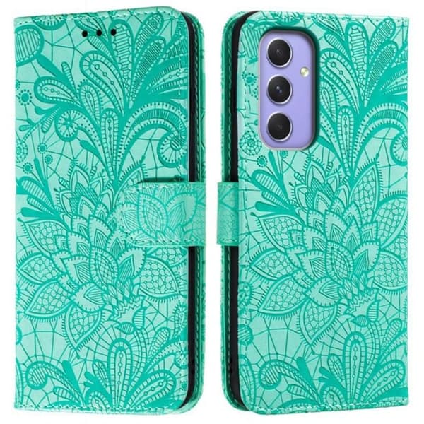 Samsung Galaxy S26 Plånboksfodral Spetsblommor Konstläder Flip - Grön