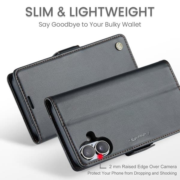 CASEME iPhone 16 Plus Plånboksfodral Konstläder RFID-Skydd Svart