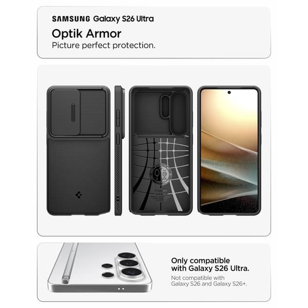 Spigen Mobilskal För Galaxy S26 Ultra Optik Armor - Svart Svart