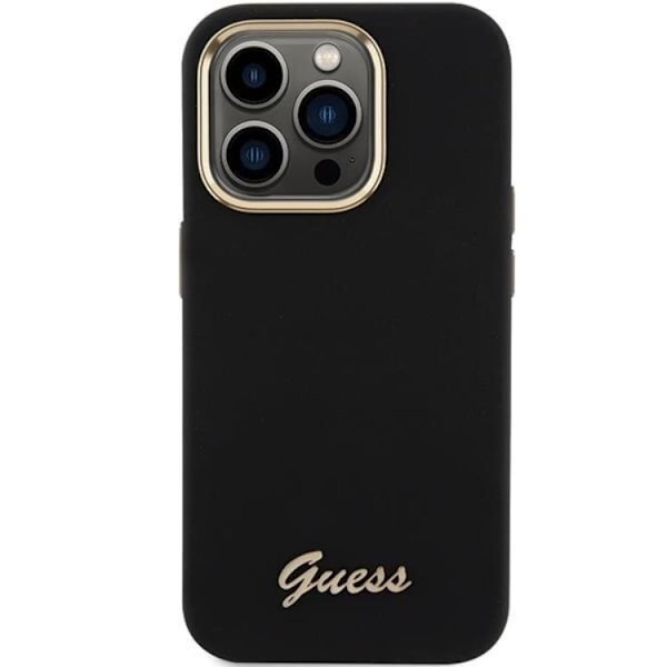 Guess Mobilskal till iPhone 15 Pro Max Silikon Script Metal Logo Svart