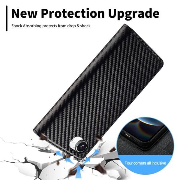 LC.IMEEKE iPhone 16e Plånboksfodral i Kolfiber - Vertikal Rand - Svart