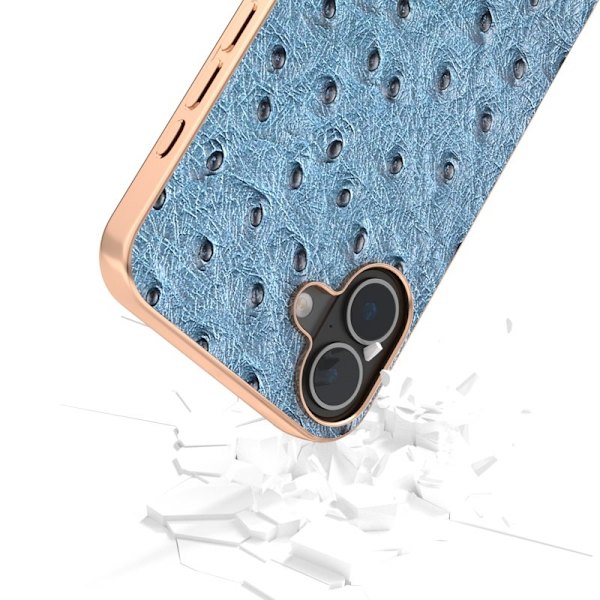ABEEL Mobilskal till iPhone 16 Plus Electroplating Äkta Läder Blå