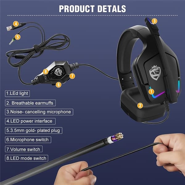 KOTION EACH Over-Ear Gaming Trådbundna Hörlurar Roterbar Mikrofon S12