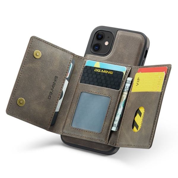DG.MING iPhone 11 Konstläder Plånboksfodral med kortfickor - Brun