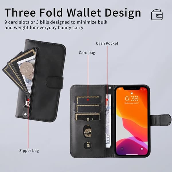 iPhone 17 Pro Max Konstläder Plånboksfodral Zipper - Svart Svart