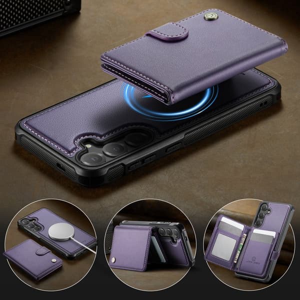 JEEHOOD Mobilskal för Samsung Galaxy S26 Plus Magnetiskt Konstläder - Lila