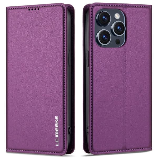 LC.IMEEKE L1 Series iPhone 15 Pro Plånboksfodral Konstläder - Lila