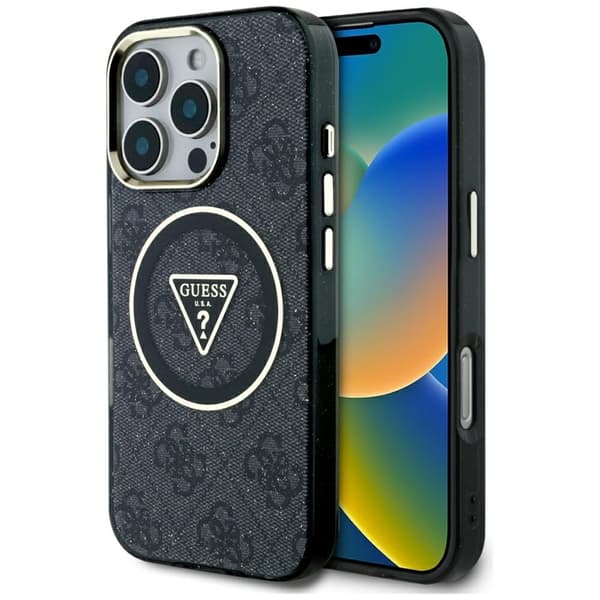 Guess Telefontaske til iPhone 16 Pro Magsafe Glitter - Sort Svart