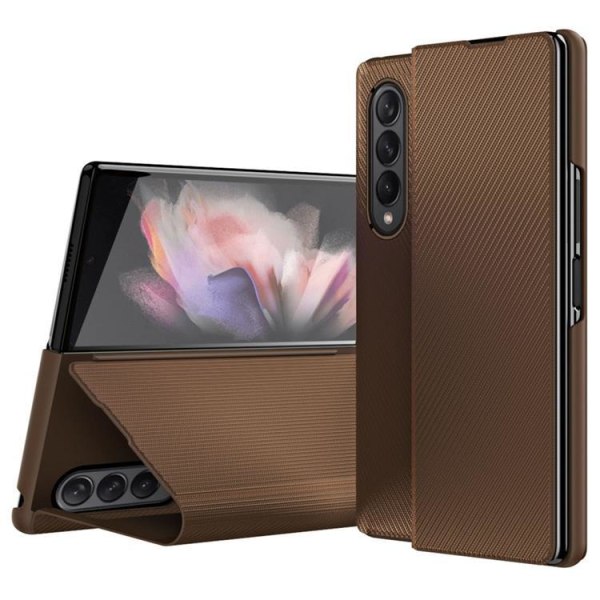Galaxy Z Fold 4 Case Kevlar Texture Folio Flip - ruskea