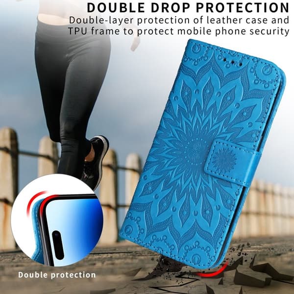 Samsung Galaxy S26 / S26 Pro Plånboksfodral Konstläder Solrosmönster - Blå
