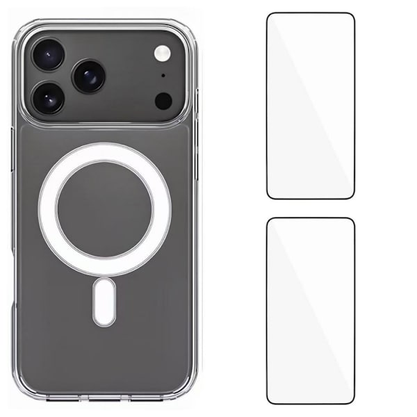 WANLONFENG Mobilskal till iPhone 17 Pro Max MagSafe + [2-Pack] Härdat glas Transparent