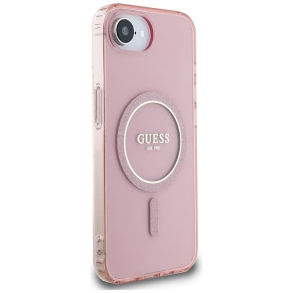 Guess Mobilskal till iPhone 16e MagSafe IML Glitter Circle - Rosa Rosa