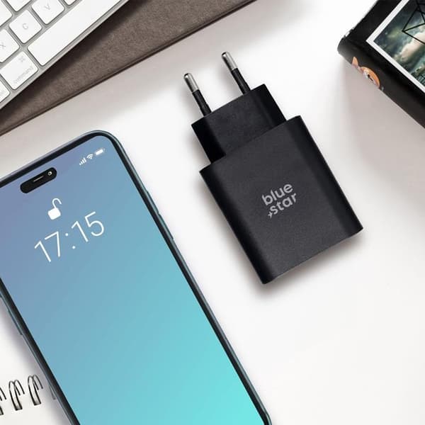 Blue Star Hurtigoplader 25W USB C - USB A PD QC4.0 - Sort Svart