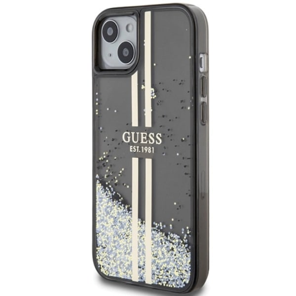 Guess iPhone 15 Plus mobilcover flydende glitter guldstriber