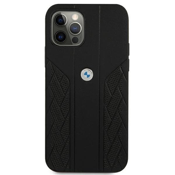 BMW Läder Curve Perforate Skal iPhone 12 Pro Max - Musta Black