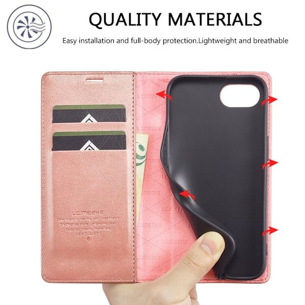 LC.IMEEKE iPhone 16e Plånboksfodral Konstläder - Roséguld