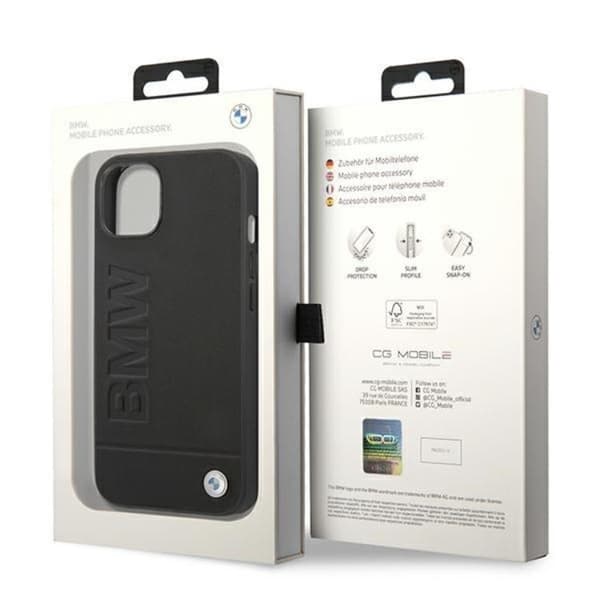 BMW iPhone 14 Plus Skal Læder Stamp - Sort Black