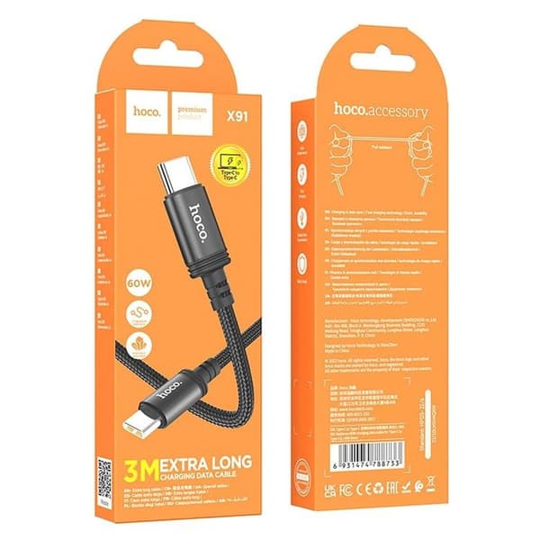HOCO USB-C till USB-C Kabel PD 3A 60W X91 3 m - Svart Svart