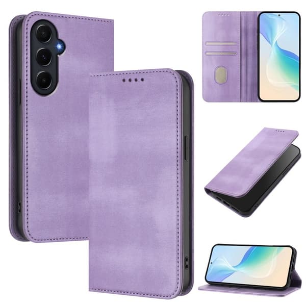 Samsung Galaxy A55 5G Plånboksfodral Retro Textur RFID-Skydd - Lila