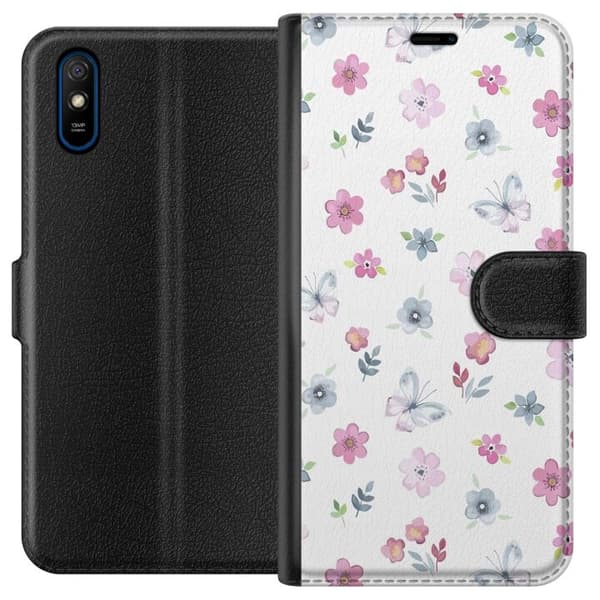 Plånboksfodral till Xiaomi Redmi 9A med Blommor och fjärillar