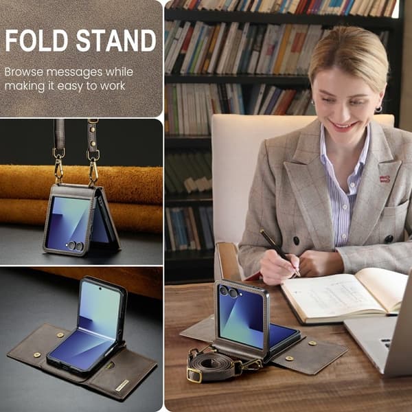 DG.MING M6 Series Samsung Galaxy Z Flip7 Konstläder Plånboksfodral - Brun