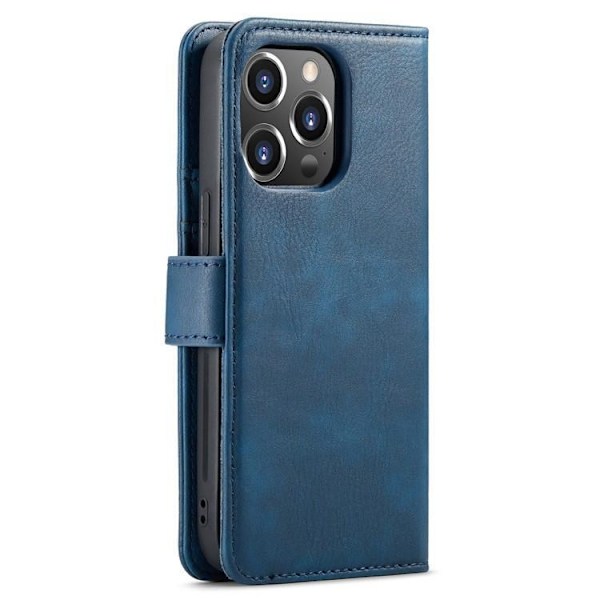 DG.MING iPhone 15 Pro Max Plånboksfodral Äkta Läder 2in1 - Blå Blå