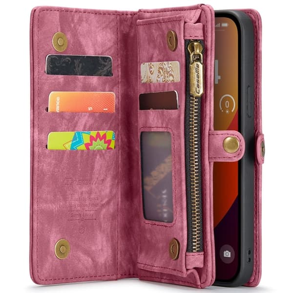 CASEME 008 iPhone 16 Pro Plånboksfodral i Konstläder med Röd
