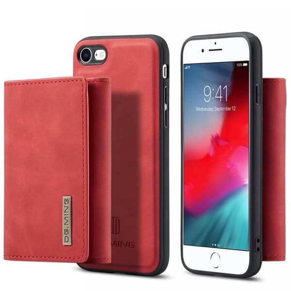 DG.MING M1 Series Plånboksfodral Konstläder med Ställ i Röd för iPhone 7/8/SE