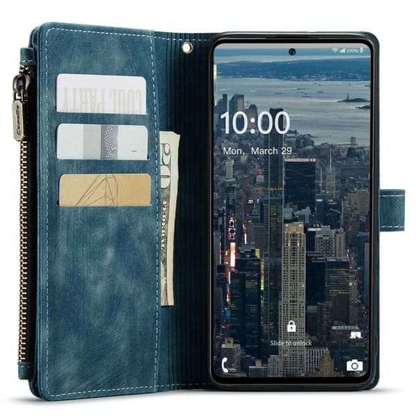 CASEME Konstläder Plånboksfodral för Samsung Galaxy A53 5G med rem - Blå