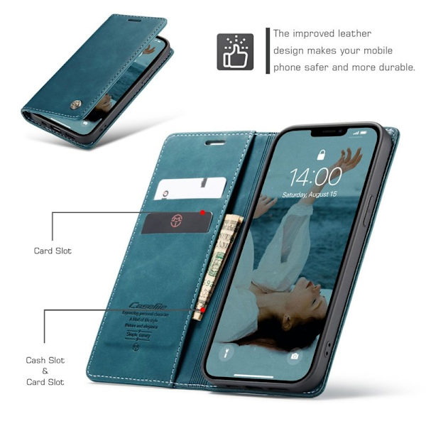 CASEME 013 Wallet Stand Mobilskal för iPhone 13 Pro Max - Grön