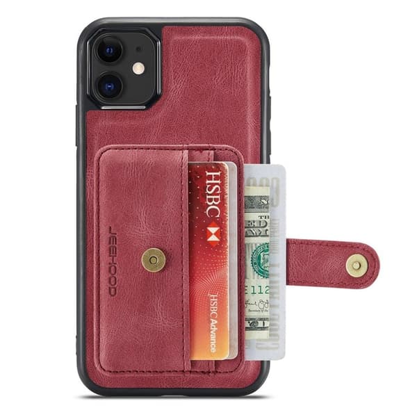 JEEHOOD Mobilskal till iPhone 11 Wallet Röd RFID-Skydd Anti-fall