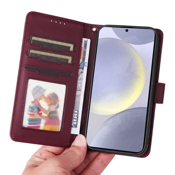 BETOPNICE Samsung Galaxy S25+ Plånboksfodral Konstläder - Vinröd