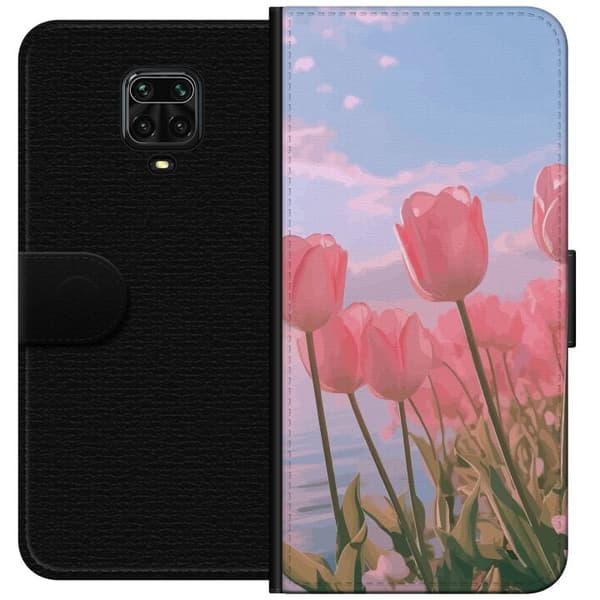Pungcover til Xiaomi Redmi Note 9 Pro med lyserøde tulipaner