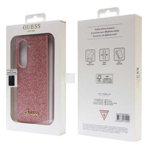 Guess Galaxy Z Fold 5 Mobilskal Läder 4G Triangle Strass - Rosa Rosa