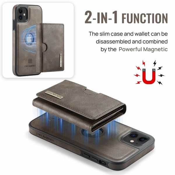 DG.MING M6 Series Mobilskal till iPhone 11 Magnetiskt Plånboksfodral - Brun
