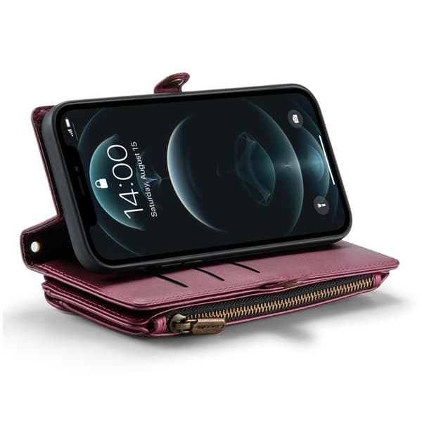 CASEME Plånboksfodral Konstläder för iPhone 12 Pro Max - Vinröd