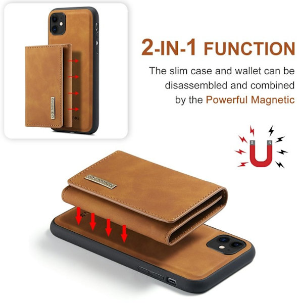 DG.MING M1 Wallet Mobilskal med Kickstand för iPhone 11 - Brun